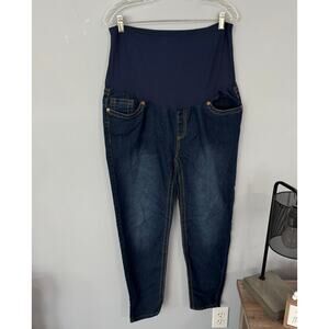 Oh! Mamma Belly Band Maternity Jeans Women's Size XL Darker Medium Wash Pockets